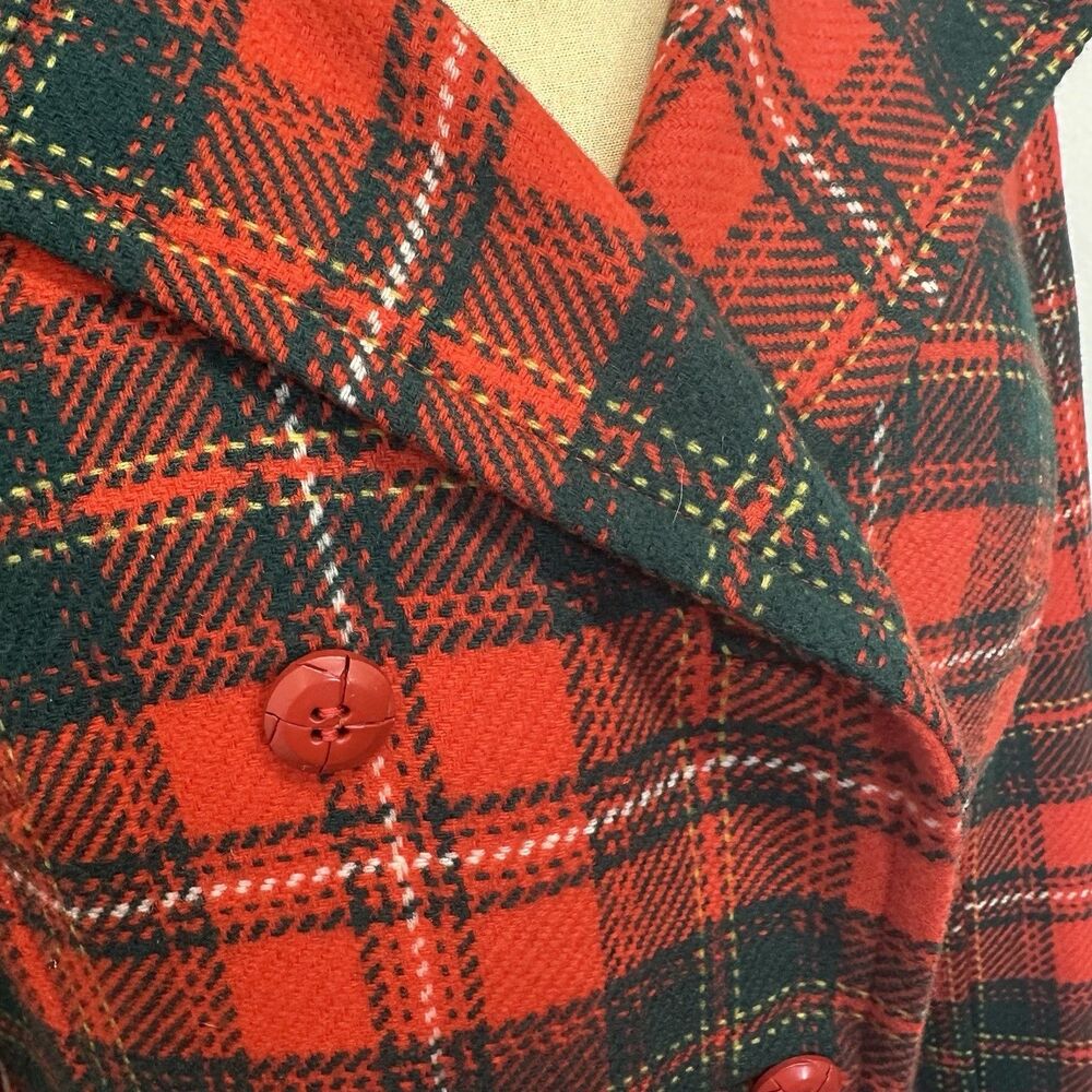 Pendleton Red Wool Tartan Plaid Pea Coat Jacket Fit and Flare Flattering Cut - Picture 7 of 16